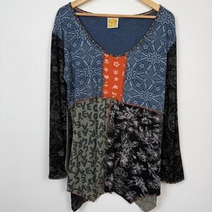 Hand Jive Wearable Art Patchwork Tunic Top Womens XL Hippie Boho Handmade